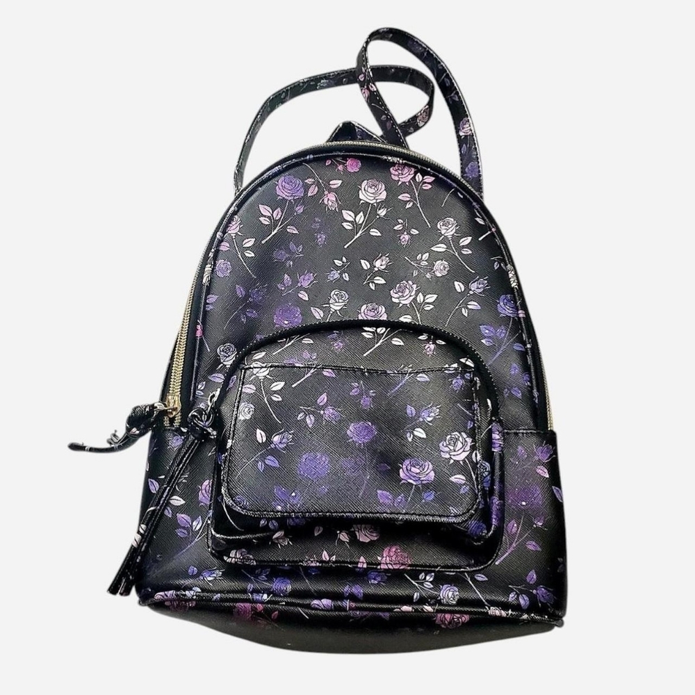 Under One Sky Backpack Womens Small Black Purple Floral Whimsygoth Goth Y2k